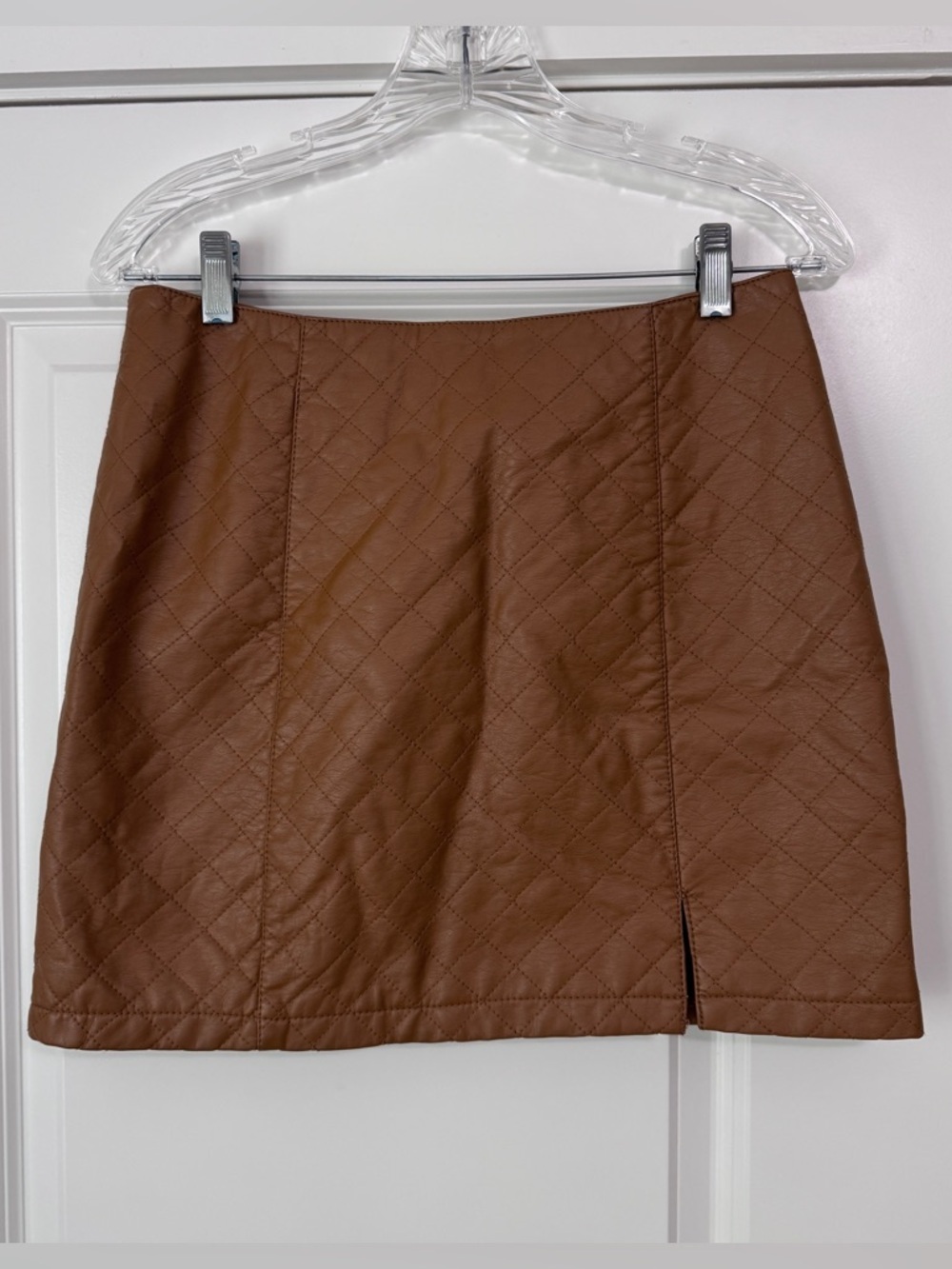 NEW Forever 21 Large Camel Brown Quilted Faux Leather Micro Mini Skirt